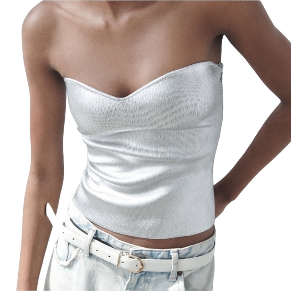Zara Silver Strapless Top